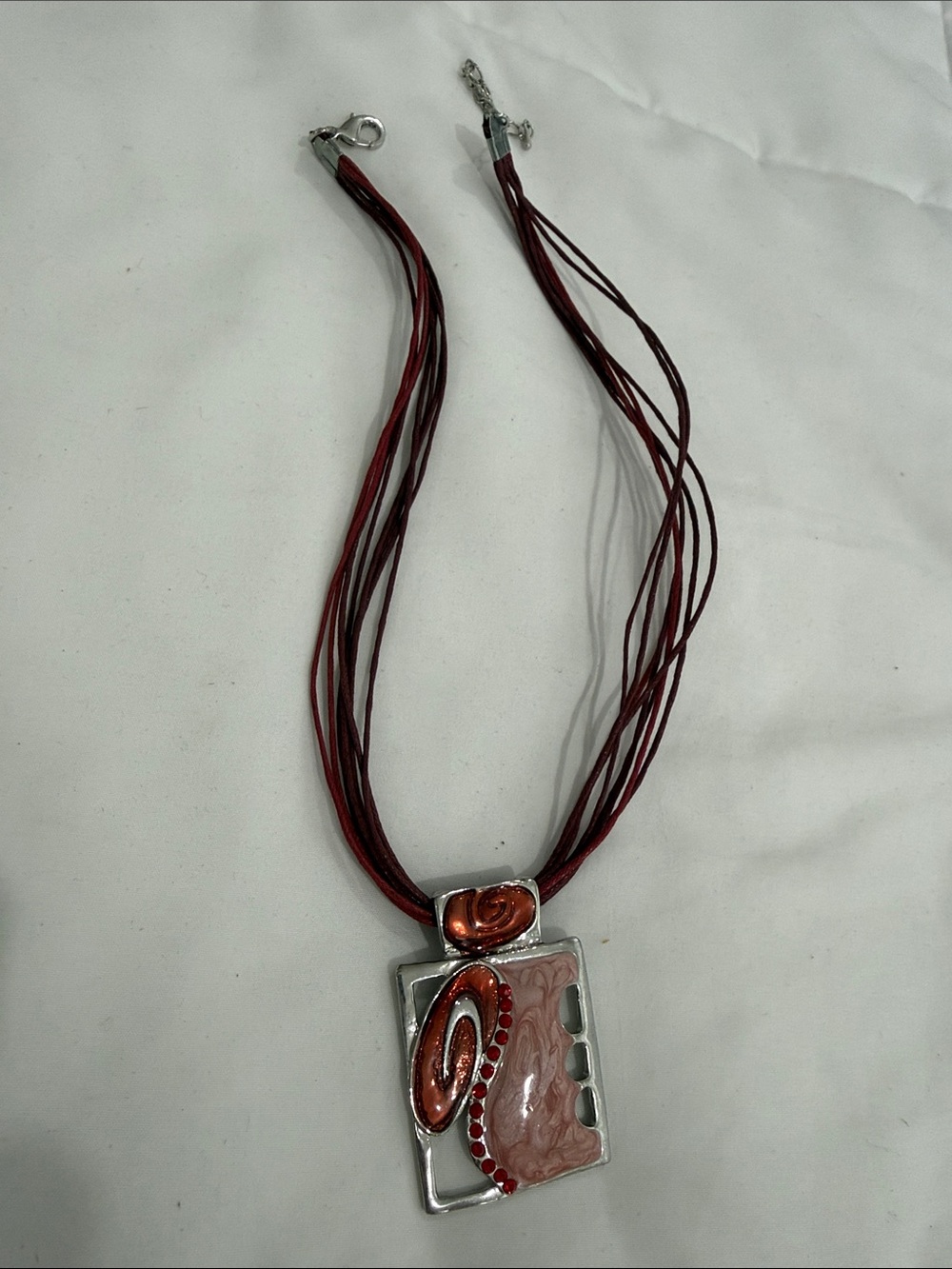 Red Multi- Strand Necklace with Abstract Pendant